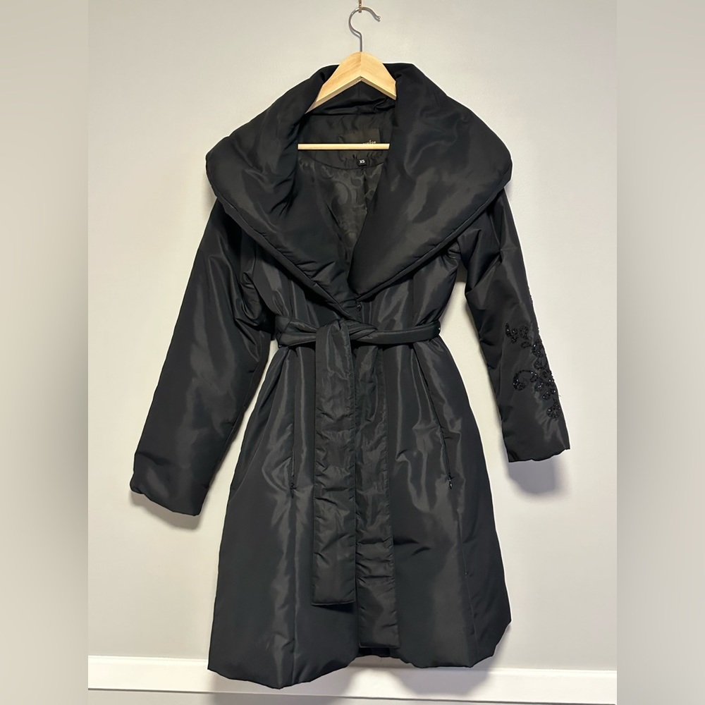 🖤 Beyonce House Of Dereon - Black Down Puffer Belt Coat Size XS - Embellished